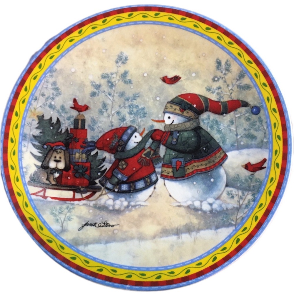 Festive Snowman and Dog Holiday Plate